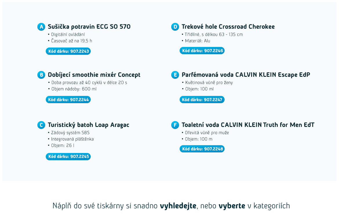 Popis dárků