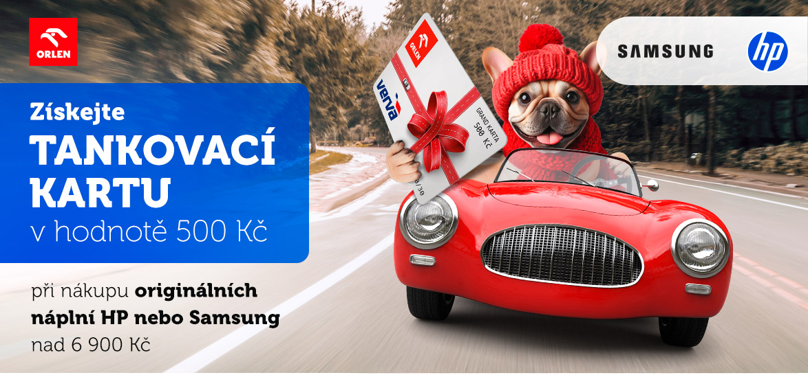 Získejte tankovací kartu v hodnotě 500 Kč při nákupu originálních náplní HP nebo Samsung nad 6 900 Kč