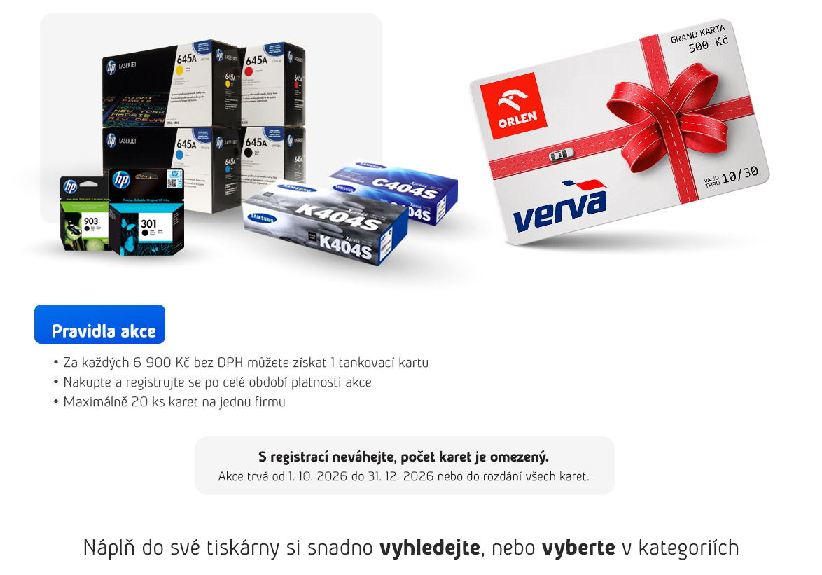 Získejte tankovací kartu v hodnotě 500 Kč při nákupu originálních náplní HP nebo Samsung nad 6 900 Kč