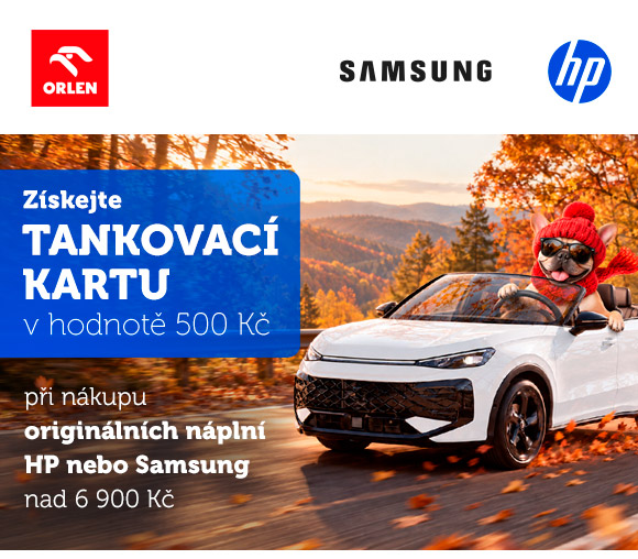 Získejte tankovací kartu v hodnotě 500 Kč při nákupu originálních náplní HP nebo Samsung nad 6 900 Kč