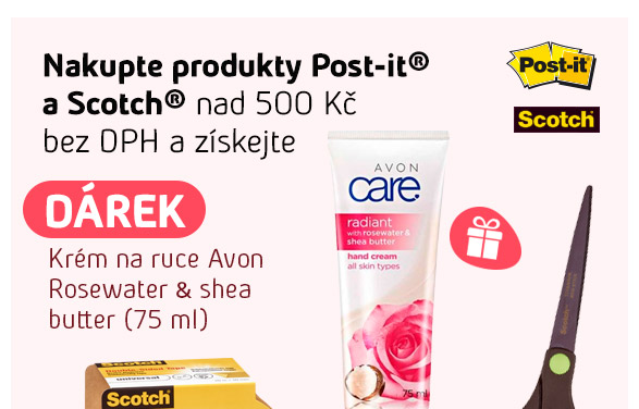 Při nákupu produktů Post-it a Scotch nad 500 Kč dárek krém na ruce Avon