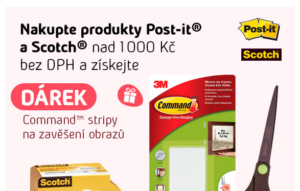 Nakupte výrobky Post-it a Scotch v minimální hodnotě 1000 Kč bez DPH a získejte Command stripy na věšení obrazů