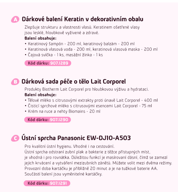 Popis dárků