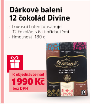 Dárkové balení Divine 12 čokolád s 6-ti  příchutěmi, 180g