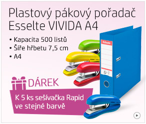 5x Plastový pákový pořadač Esselte VIVIDA A4 + dárek sešívačka Rapid F30 ve stejné barvě