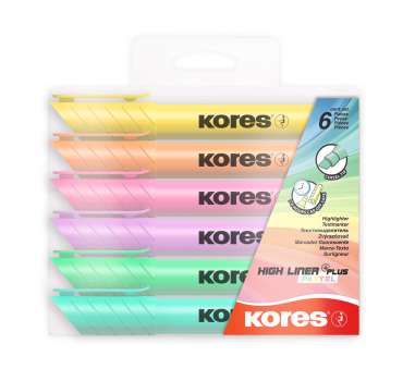 Zvýrazňovač Kores - sada 6 pastelových barev, silný