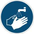 Etiketa "Umyjte si ruce" - výstražná značka, snímatelná, 430 mm, modrá