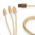 Nabíjecí kabel Gembird - USB a Male/Micro B + Type-C + Lightning, 1m, opletený, zlatý