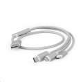 Nabíjecí kabel Gembird - USB A Male/Micro B + Type-C + Lightning, 1m, opletený, stříbrný