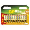 Alkalické baterie GP Ultra - AA, LR6, 1,5V, 8+2 ks