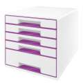 Zásuvkový box LEITZ WOW - A4+, plastový, bílý s purpurovými prvky