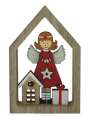Vánoční dekorace - domek s andělem, 12 cm