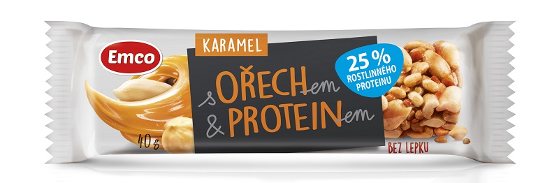 Emco Tyčinka s ořechem a proteinem - karamel, 40 g