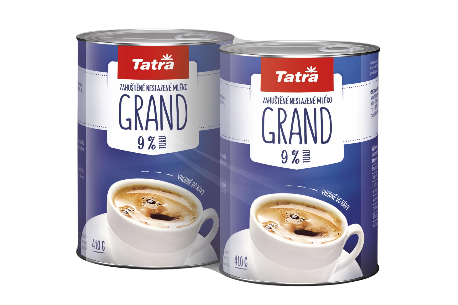 Mléko do kávy Tatra v plechovce - Grand 9 %, Duo Pack