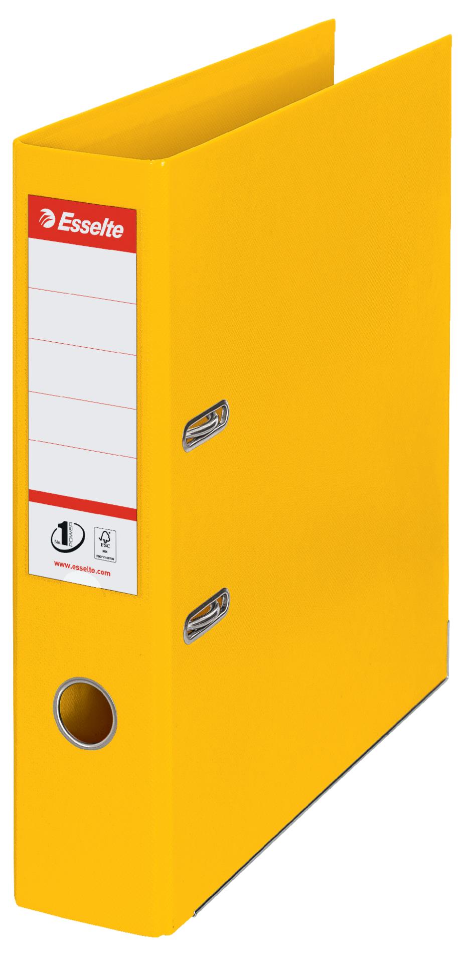 Plastový pákový pořadač Esselte - A4, s kapsou, hřbet 7,5 cm, žlutý