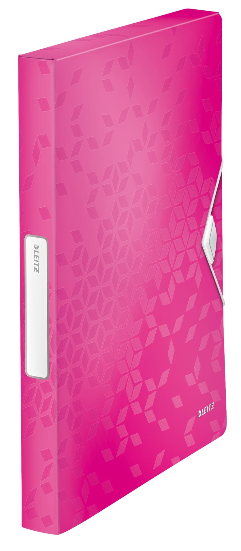 Box na dokumenty s gumičkou LEITZ WOW - A4, metalicky růžový