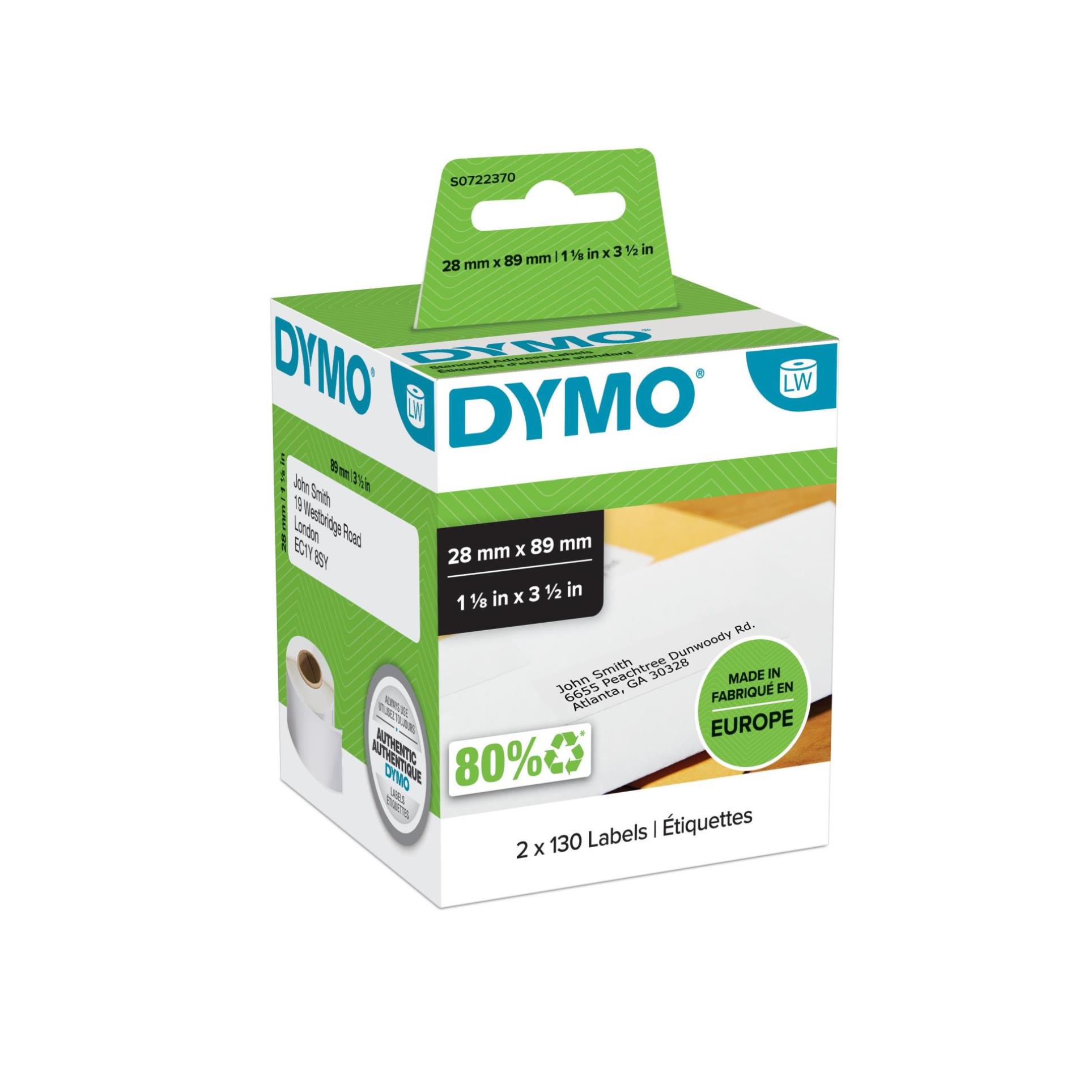 Štítky pro LabelWriter Dymo - 89 x 28 mm, bílé, 2 x 130 ks