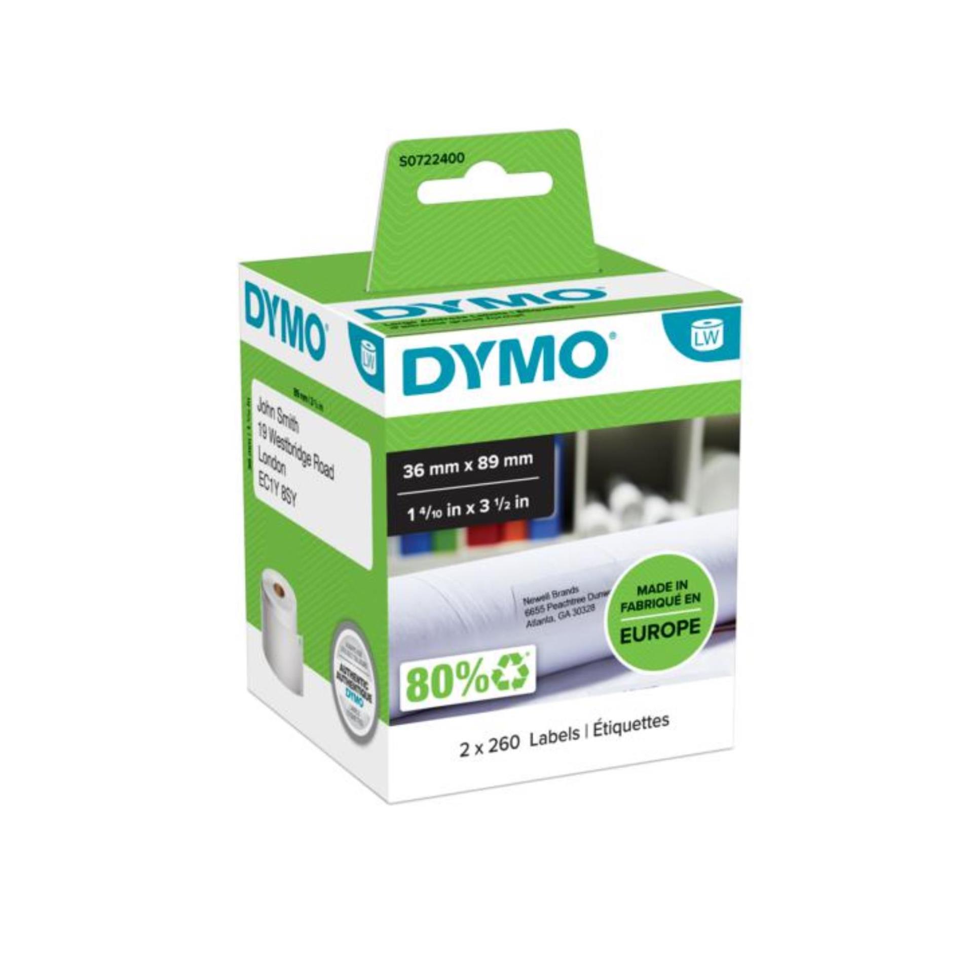 Štítky pro LabelWriter Dymo - 89 x 36 mm, bílé, 2 x 260 ks