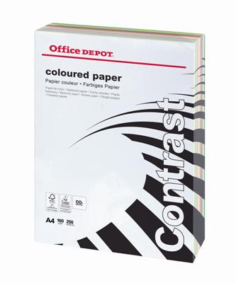 Barevný papír Office Depot Contrast - A4, mix barev, 160 g, 250 listů