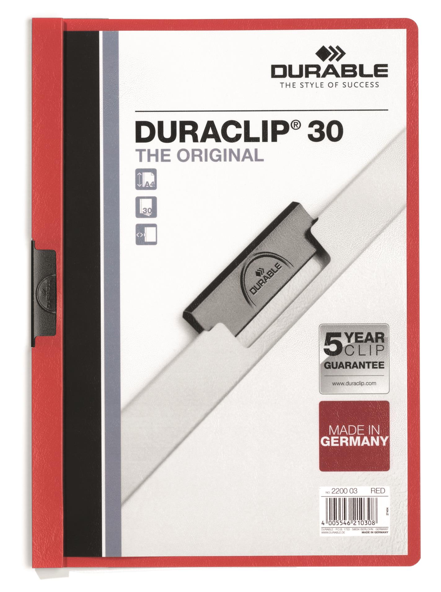 Durable Desky s klipem DURACLIP 30, A4 červené