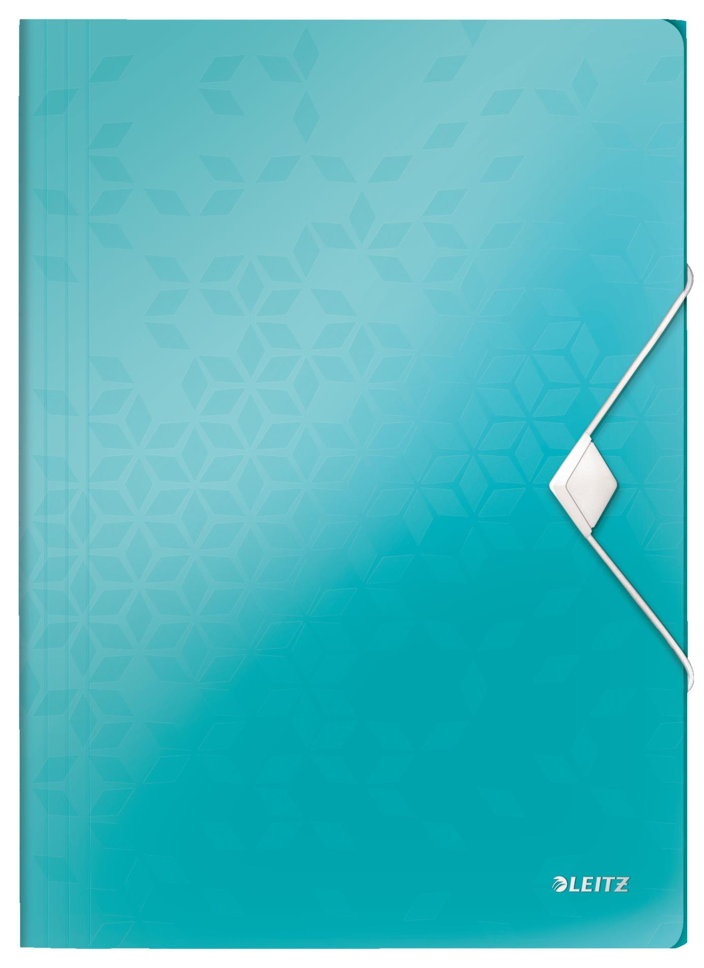 Desky na dokumenty s chlopněmi a gumičkou LEITZ WOW - A4, plastové, ledově modré