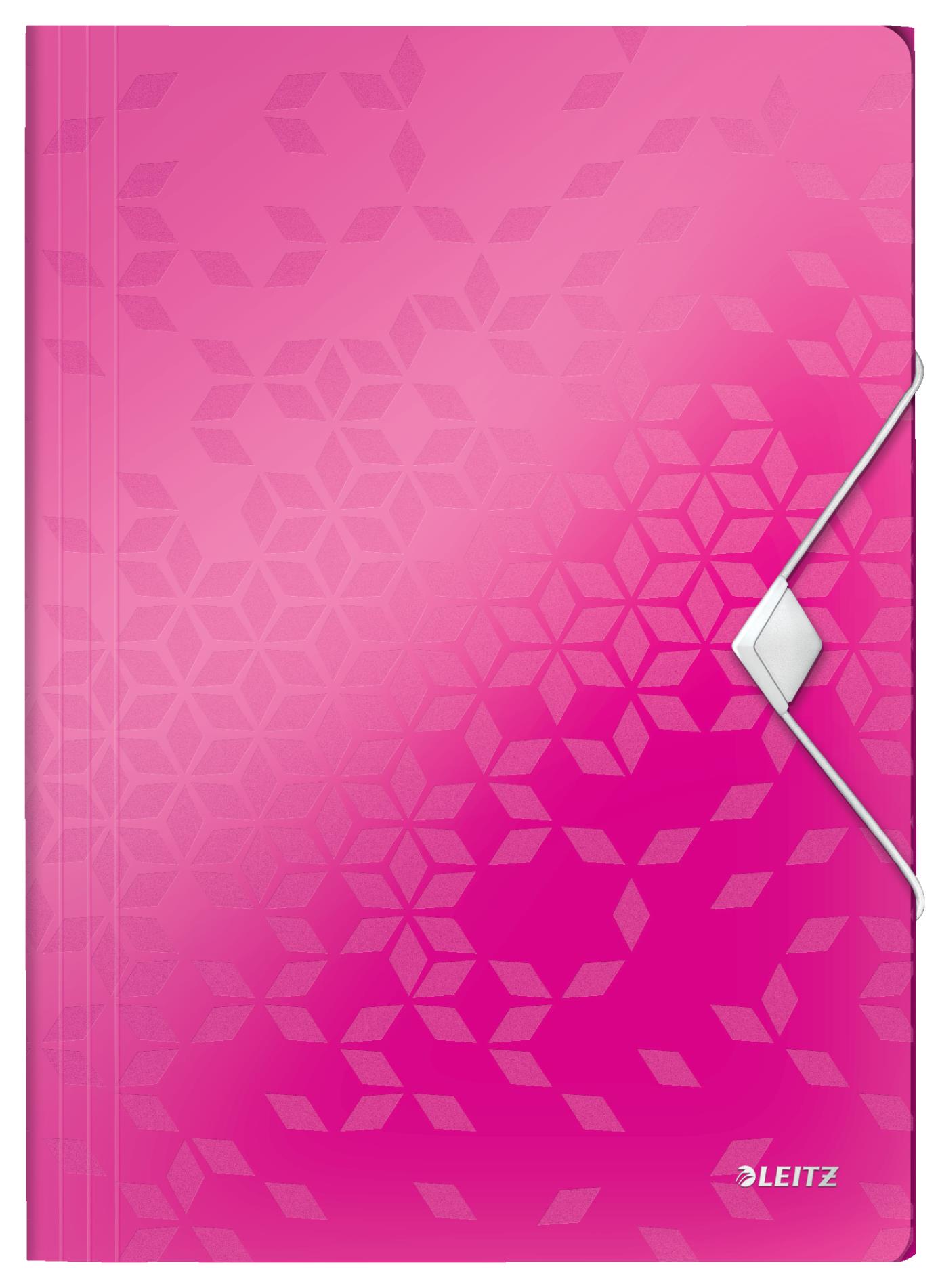 Desky na dokumenty s chlopněmi a gumičkou LEITZ WOW - A4, plastové, metalicky růžové