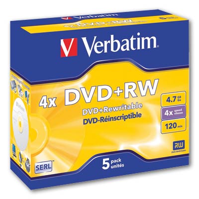 Disky DVD+RW Verbatim - přepisovatelné, standard box, 5 ks