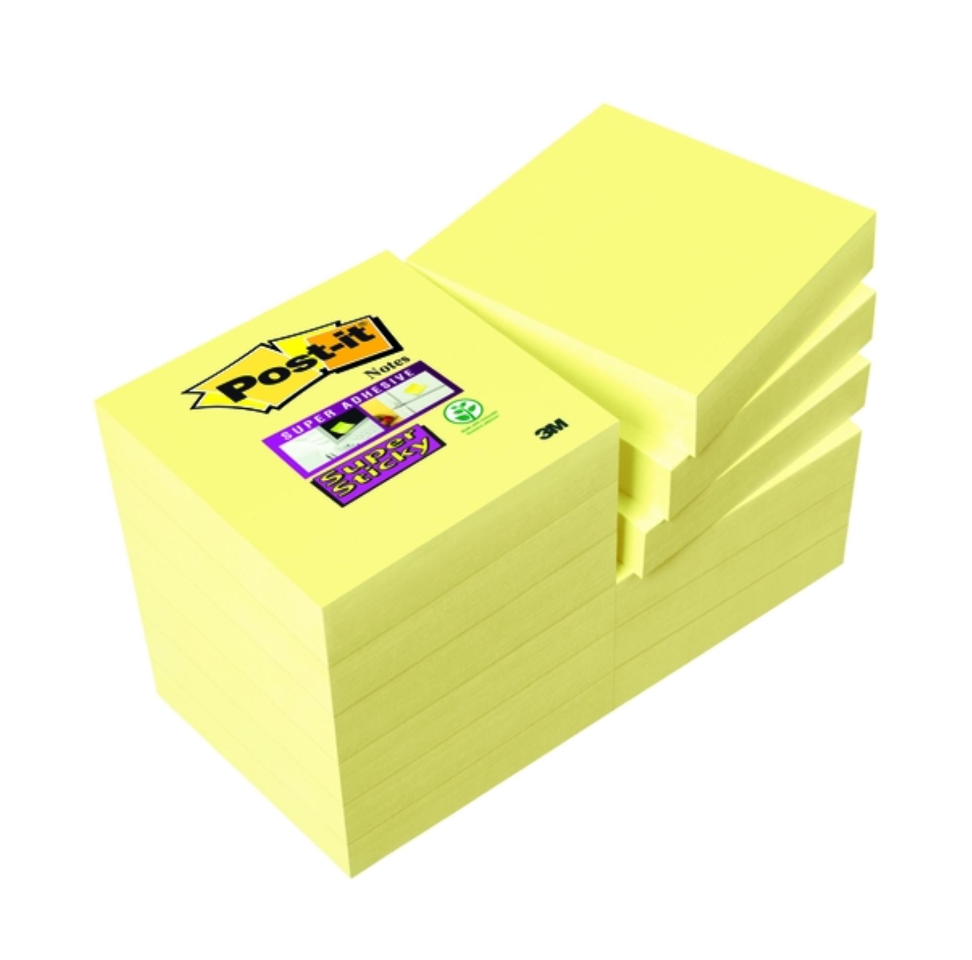 Poznámkové samolepicí bločky Post-it Super Sticky - žluté, 5,1 x 5,1 cm, 12 ks