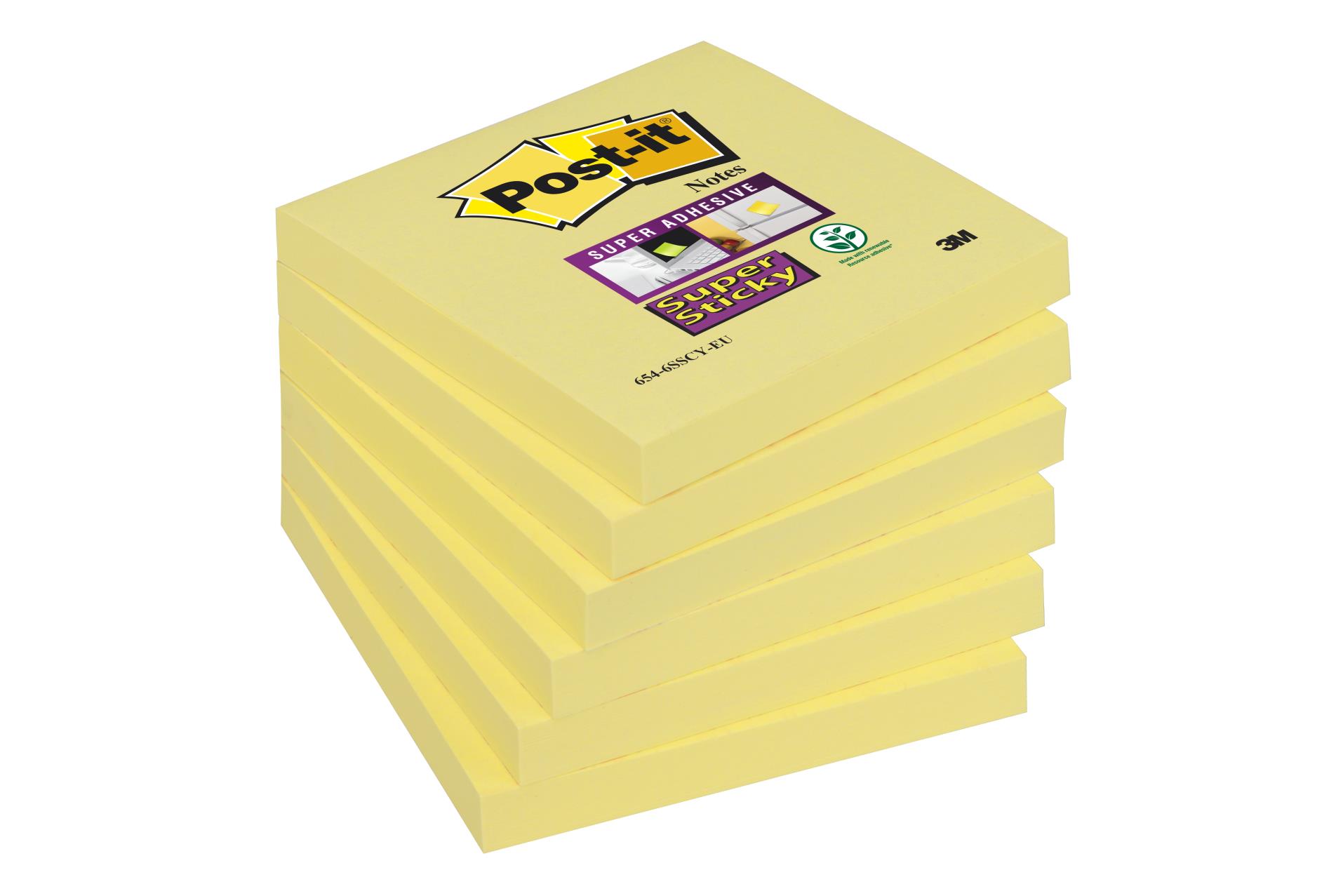 Poznámkové samolepicí bločky Post-it Super Sticky - žluté, 7,6 x 7,6 cm, 6 ks