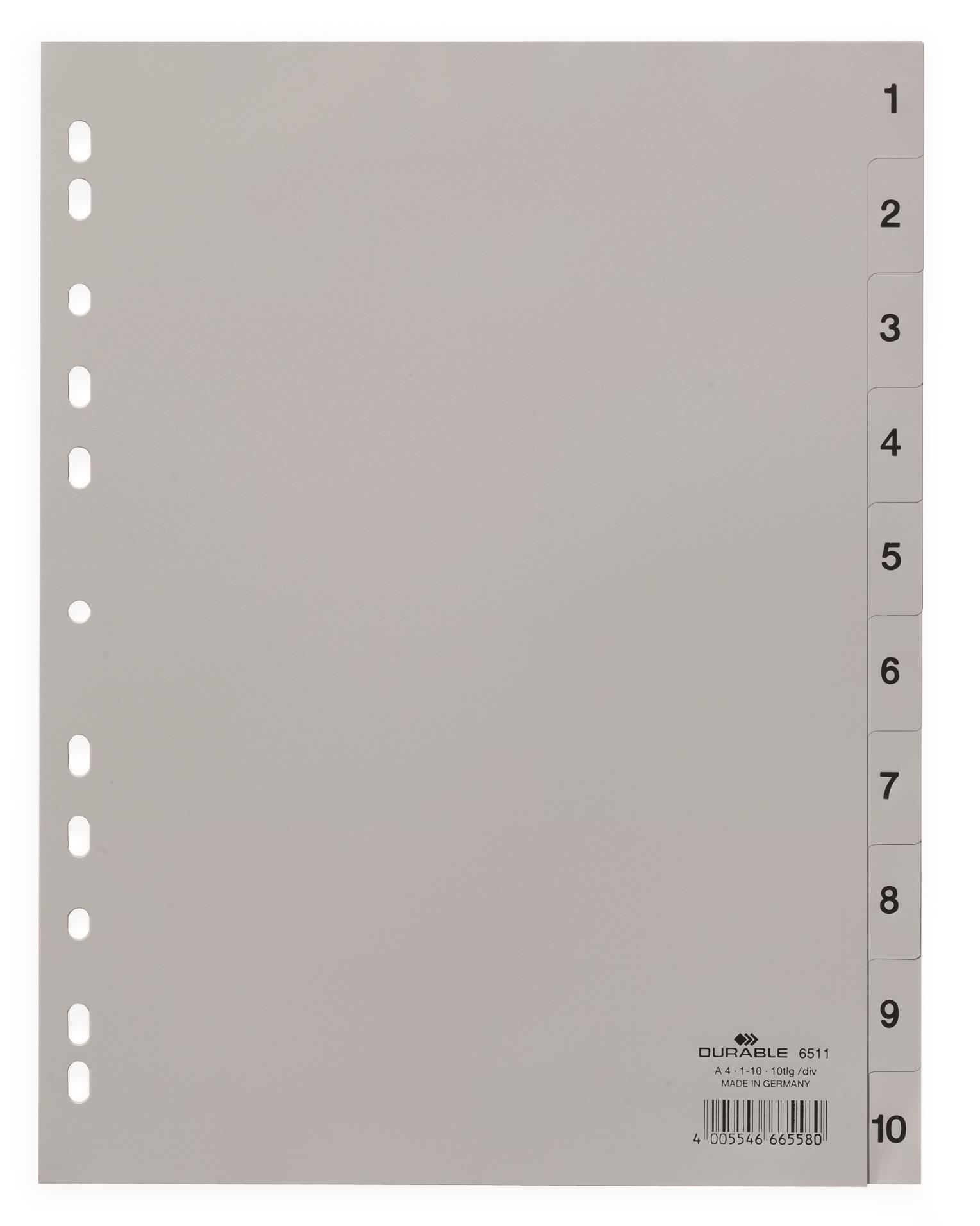 Plastový rozlišovač Durable - A4, šedý, 1-10