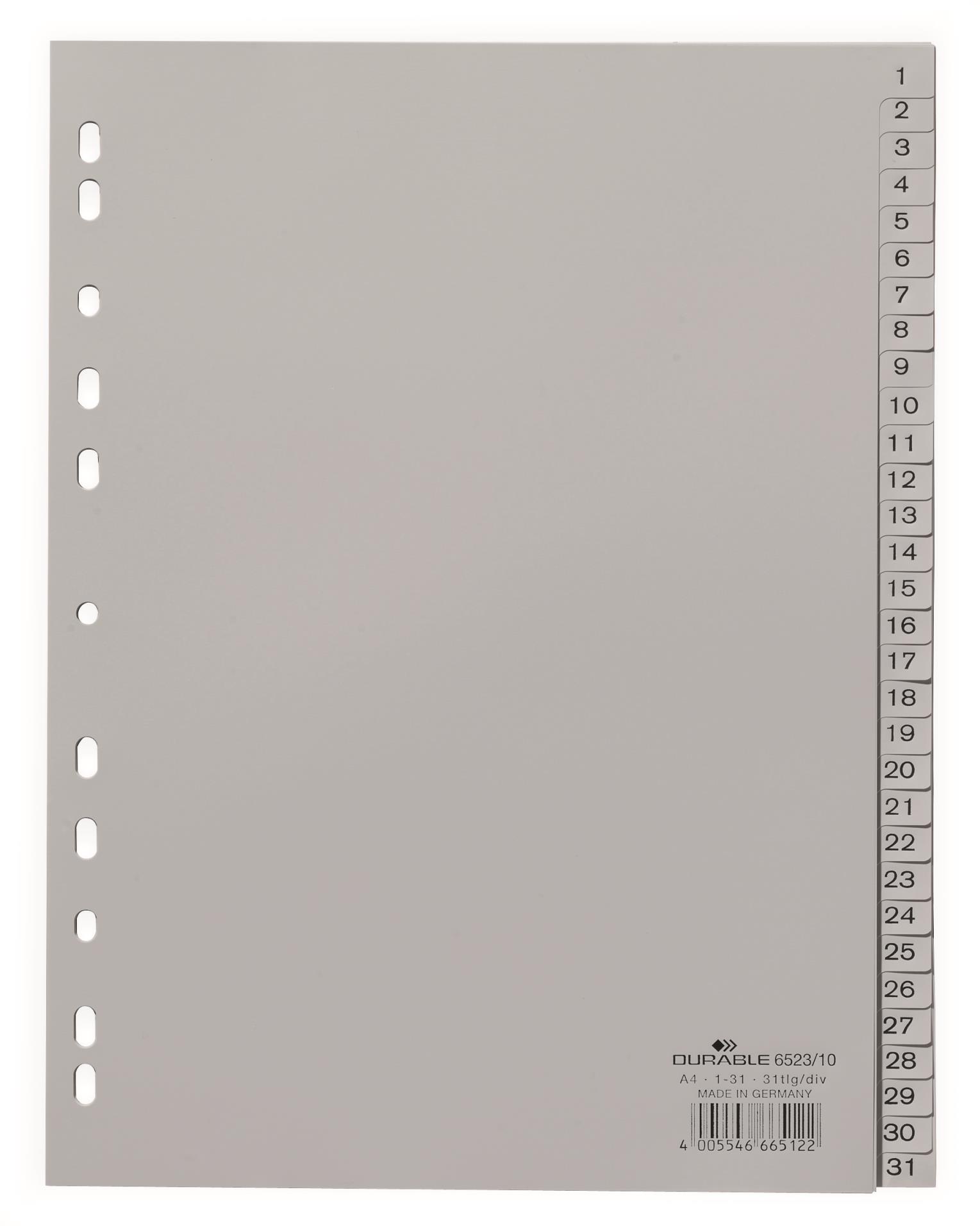 Plastový rozlišovač Durable - A4, šedý, 1-31
