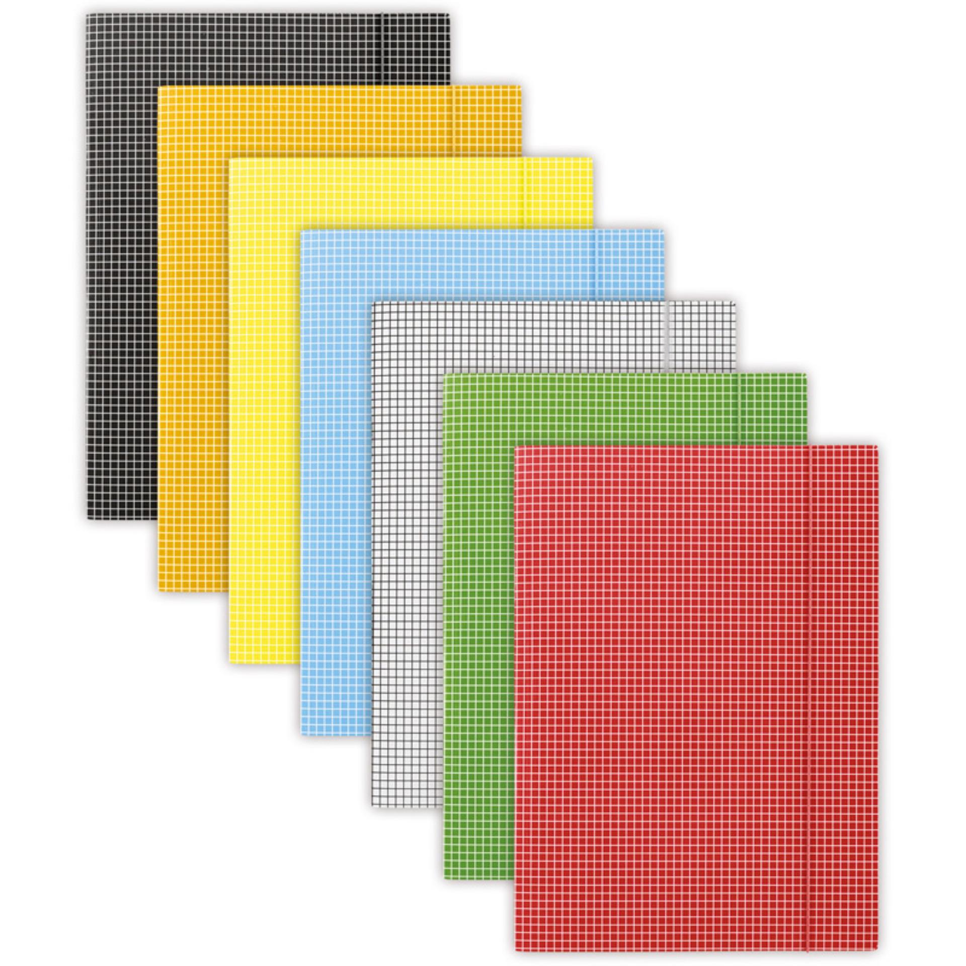 Kartonové desky s chlopněmi a gumičkou Donau - A4, kostičkované, mix barev