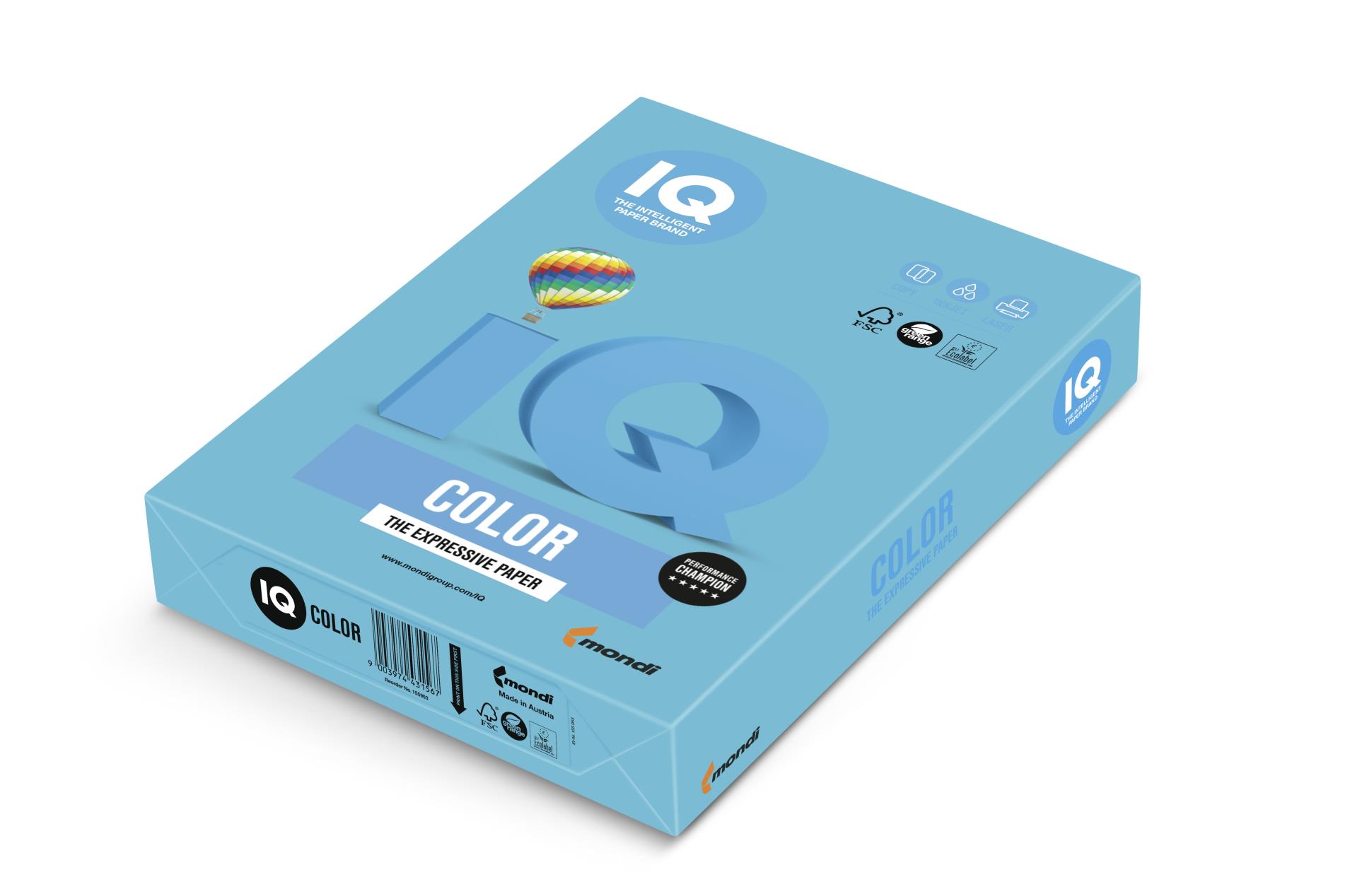 Barevný papír IQ A4 - azurově modrý AB48, 80g/m2, 500 listů
