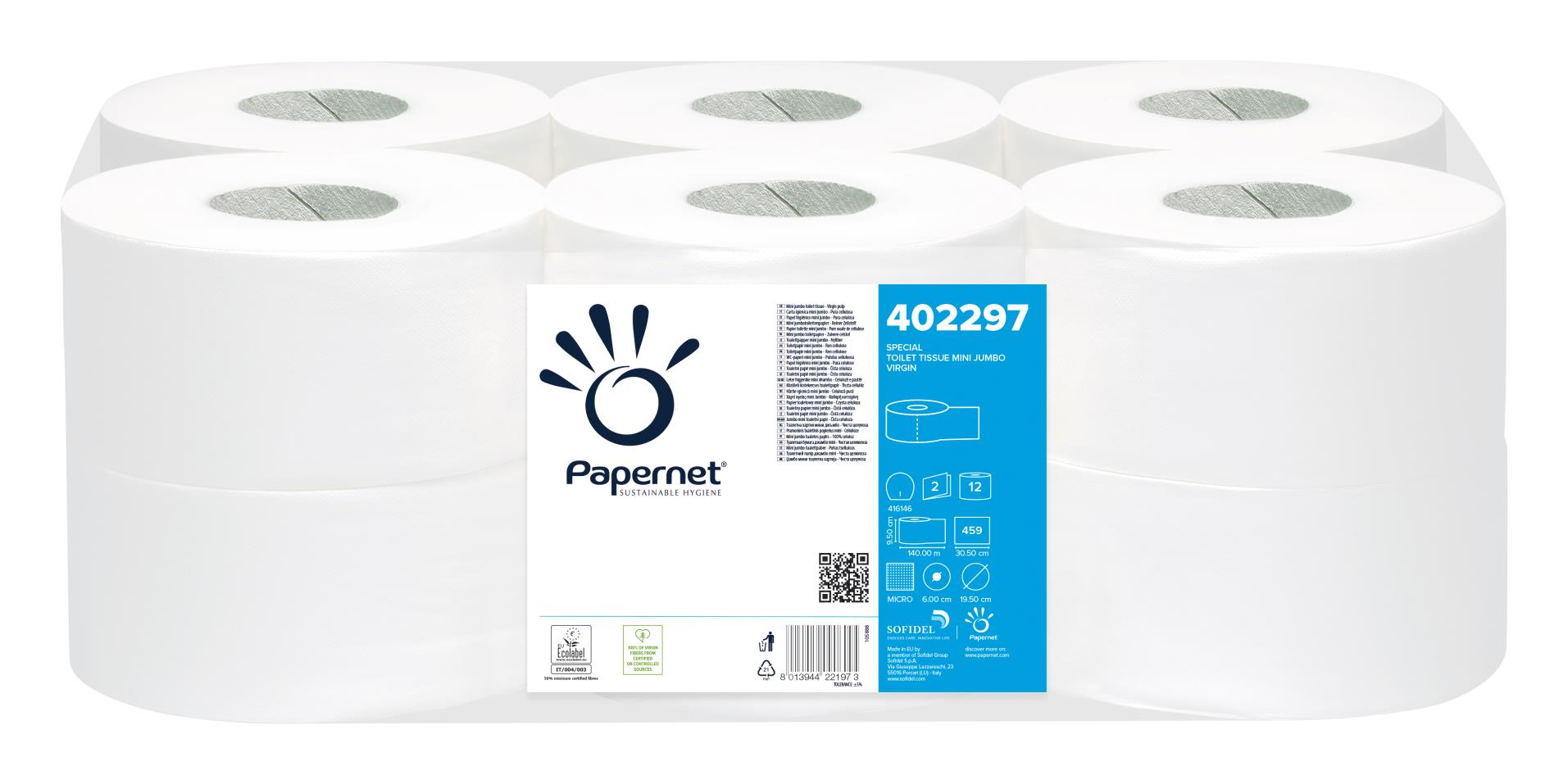 Papernet Toaletní papír jumbo mini Papernet - 2vrstvý, 19,5 cm, 12 rolí