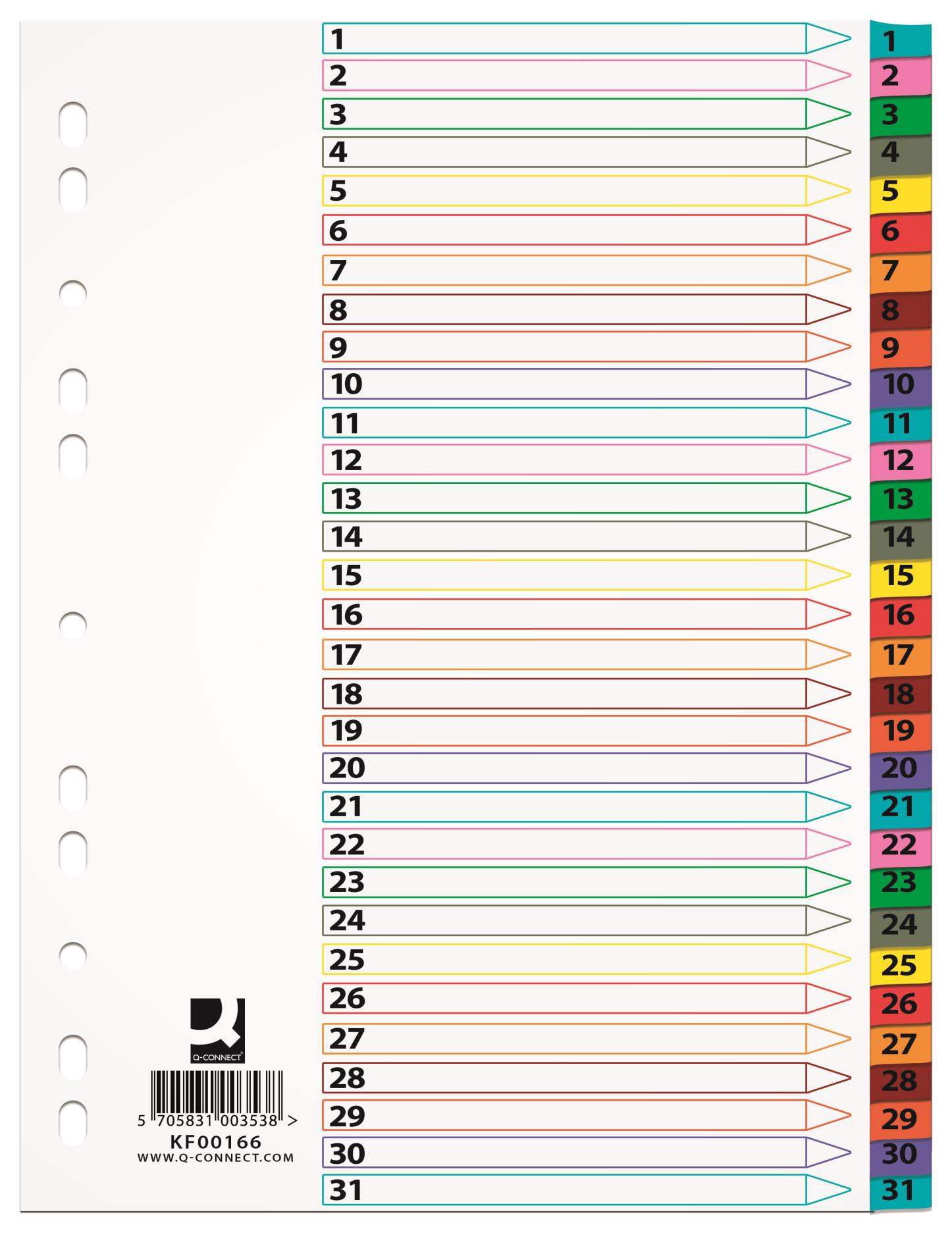Papírový rozlišovač Q-Connect - A4, bílý s barevným okrajem, 1-31