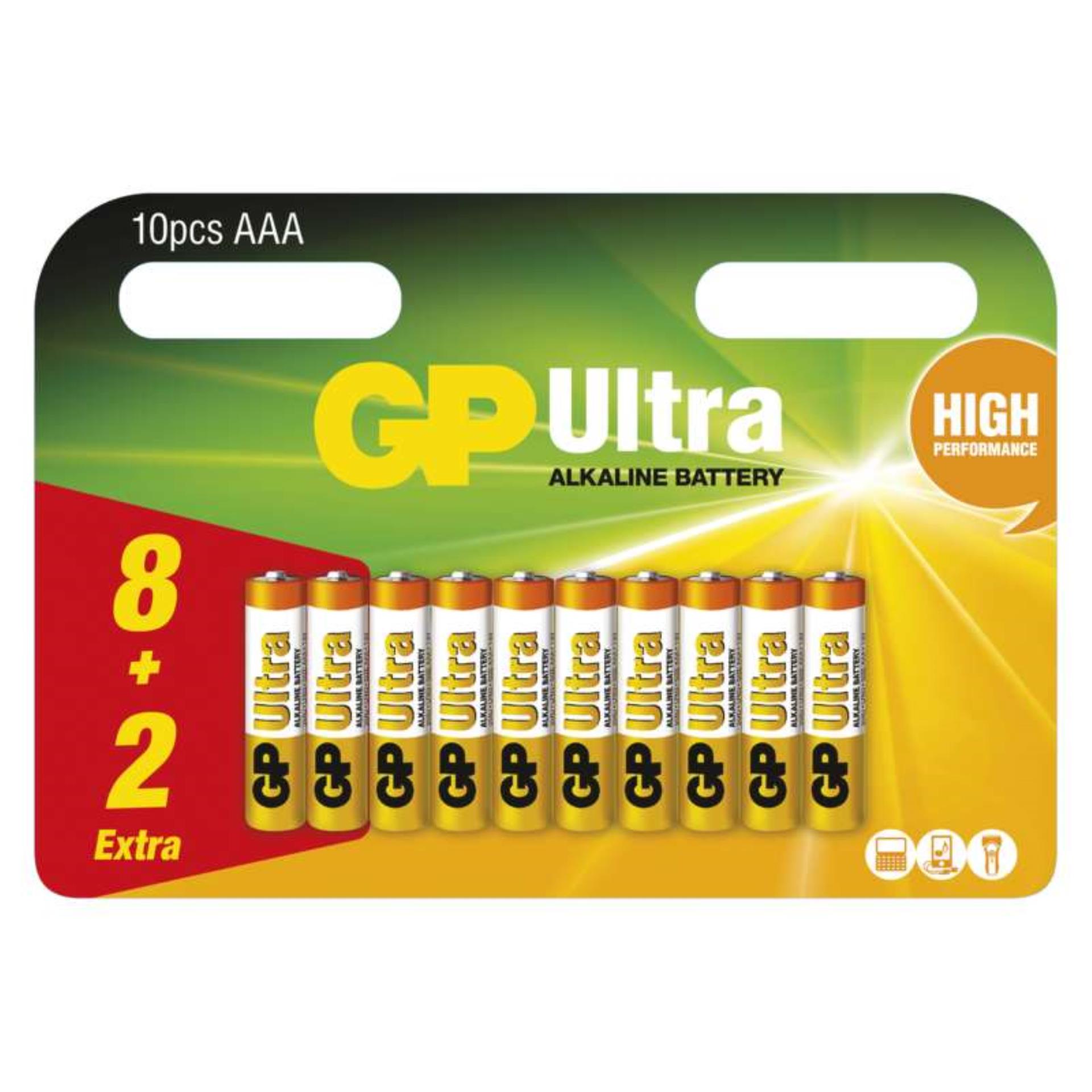 Baterie GP Ultra Alkaline LR03, typ AAA, 1,5V, 8+2 ks