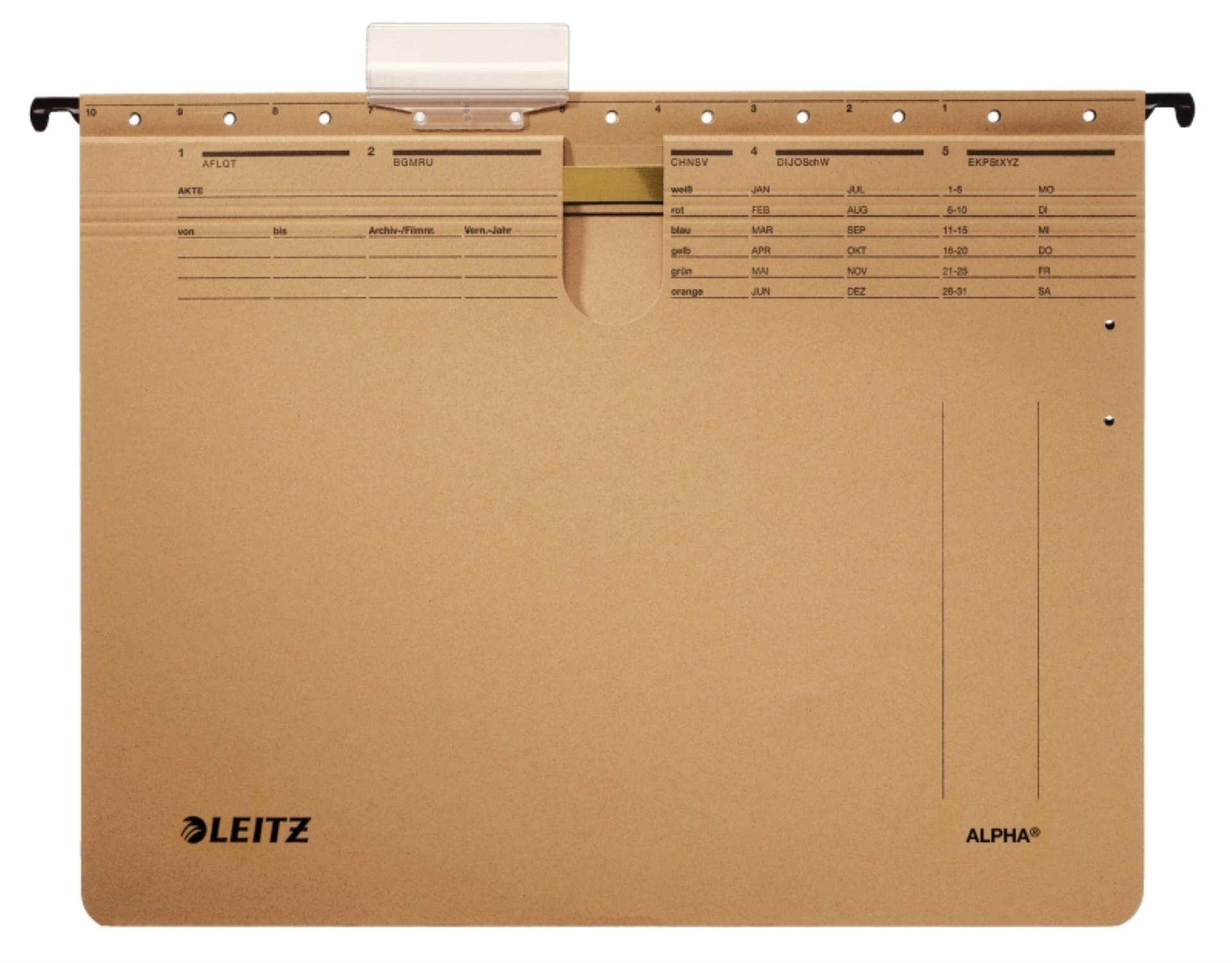 Rychlovazače závěsné LEITZ Alpha A4, hnědé, 25 ks