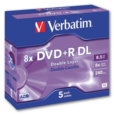Disky DVD+R DL Verbatim - standard box, 5 ks
