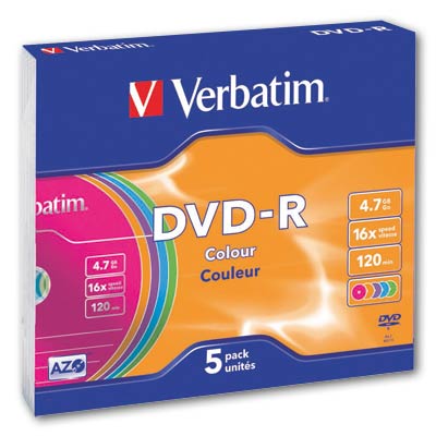 Disky DVD-R Verbatim - barevné, slim box, 5 ks