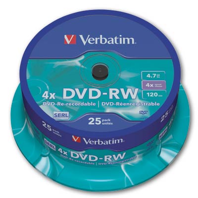 Disky DVD-RW Verbatim - přepisovatelné, cake box, 25 ks