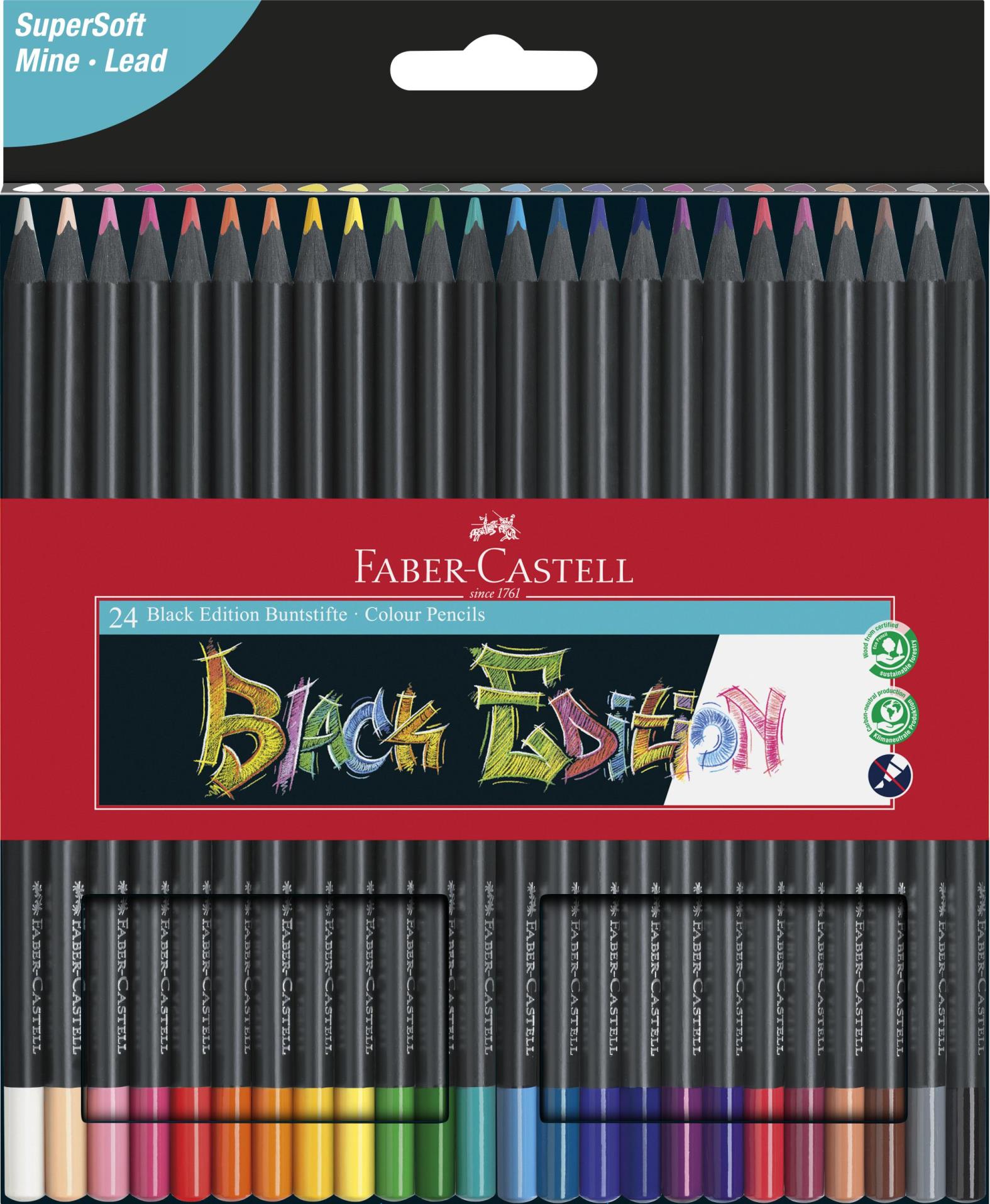 Pastelky Faber-Castell, Black Edition, sada 24 barev v papírové krabičce