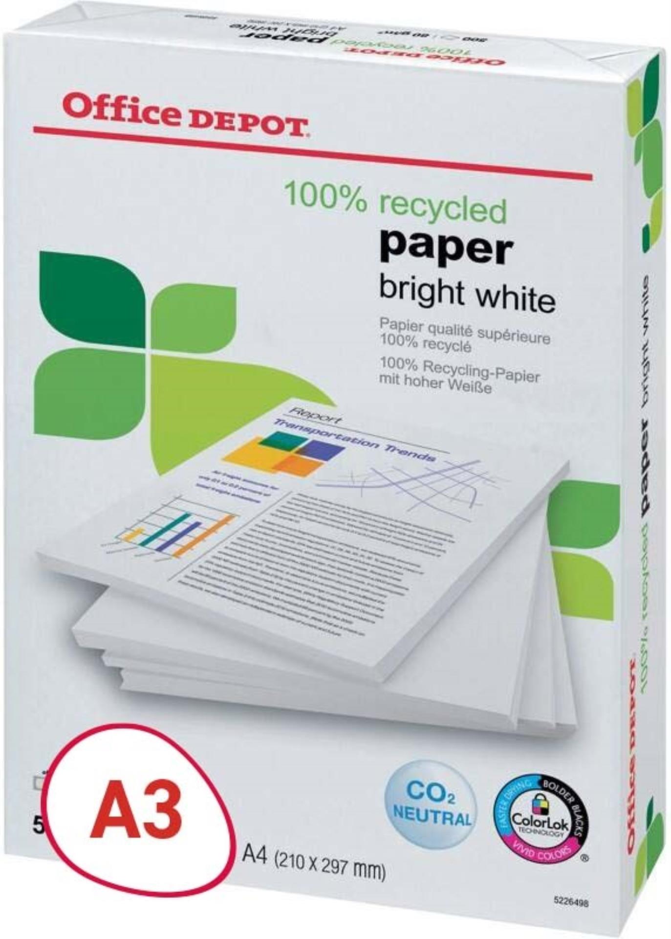 Recyklovaný papír Office Depot - A3, 80 g 500 listů, zářivě bílá