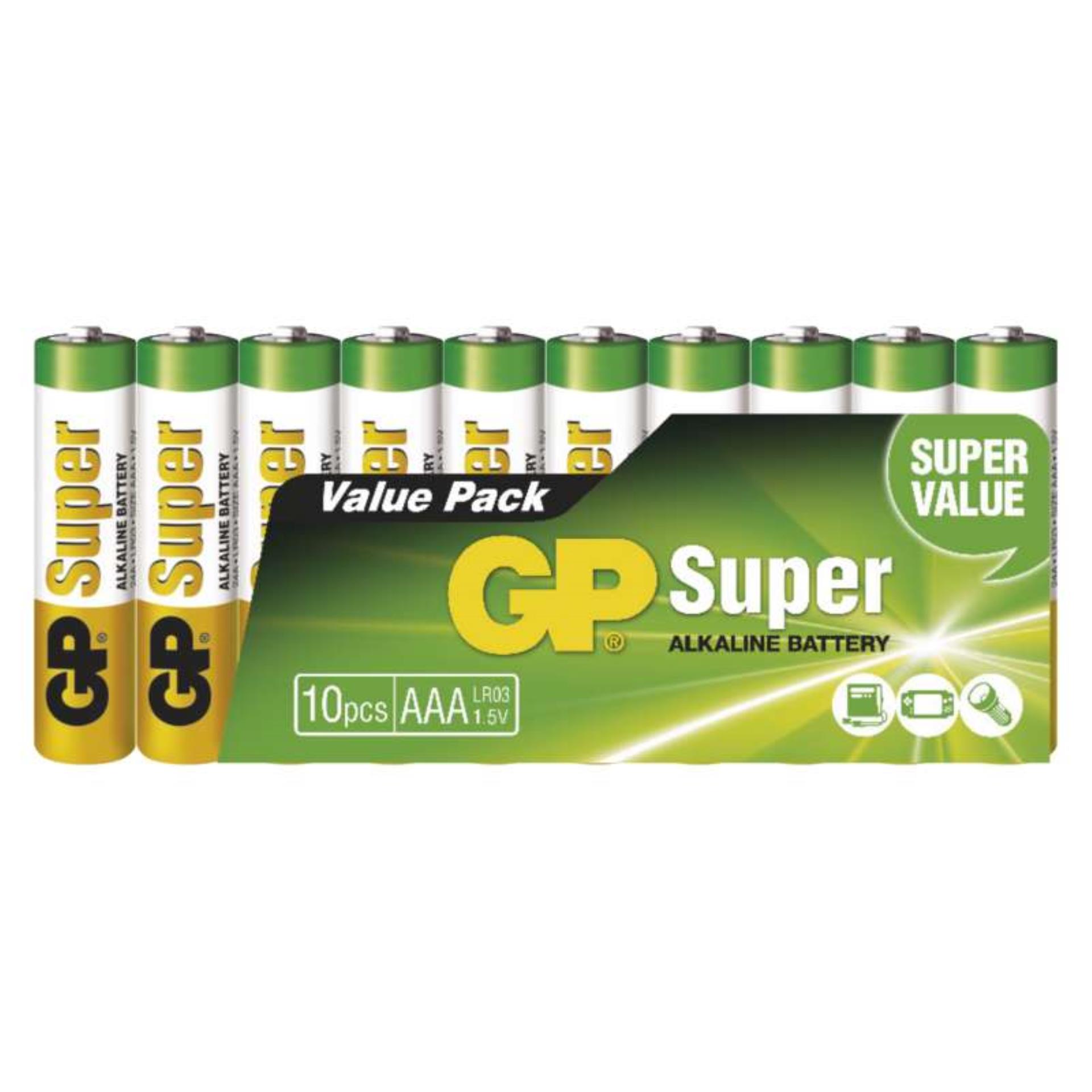 Alkalické baterie GP Super Alkaline - 1,5V, LR03, typ AAA, 10 ks