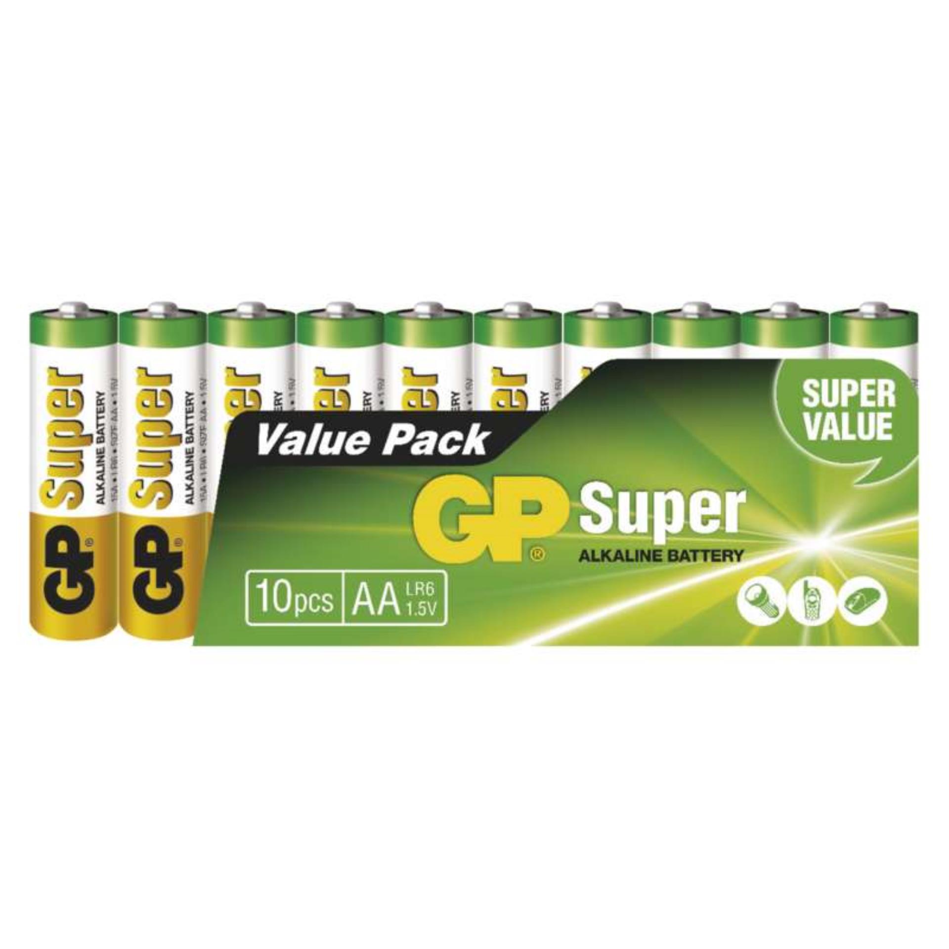 Alkalické baterie GP Super Alkaline - 1,5V, LR6, typ AA, 10 ks