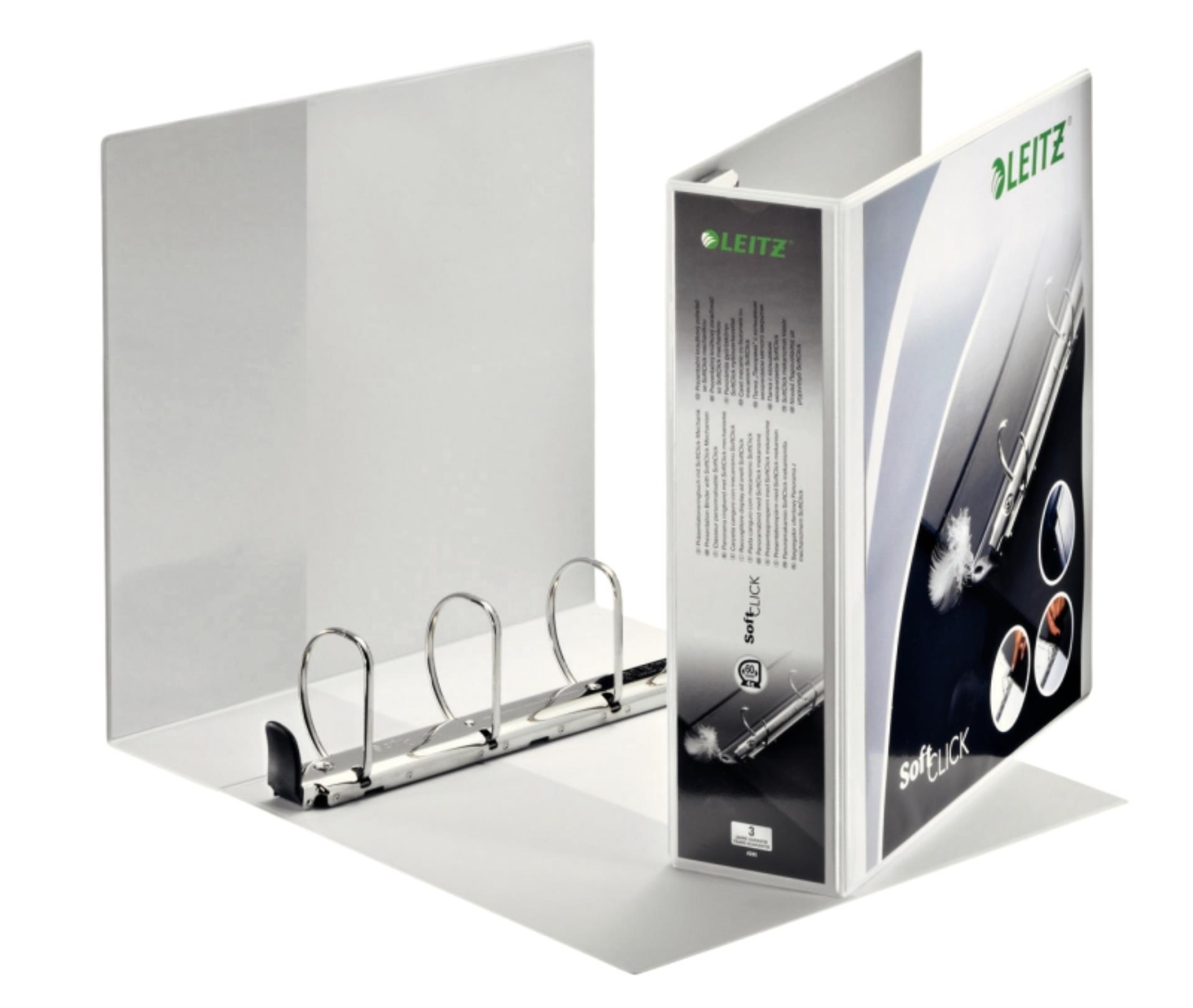 Prezentační pořadač LEITZ Softclick Maxi - A4, kroužkový, hřbet 8,6 cm, bílý