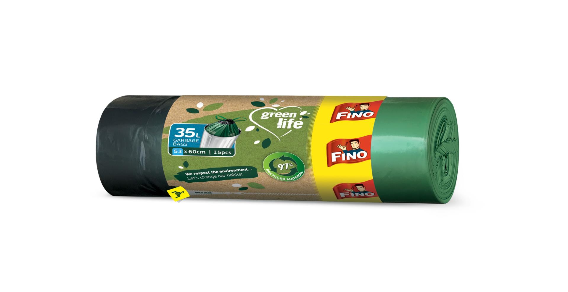 Fino Pytle na odpadky FINO Green Life - recyklované, 25 mic, 35 l, 15 ks
