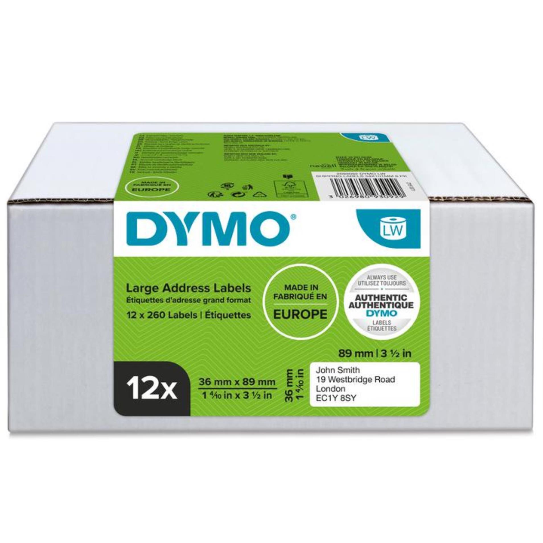 Štítky pro LabelWriter Dymo - 89 x 36 mm, bílá, 12 rolí po 260 ks