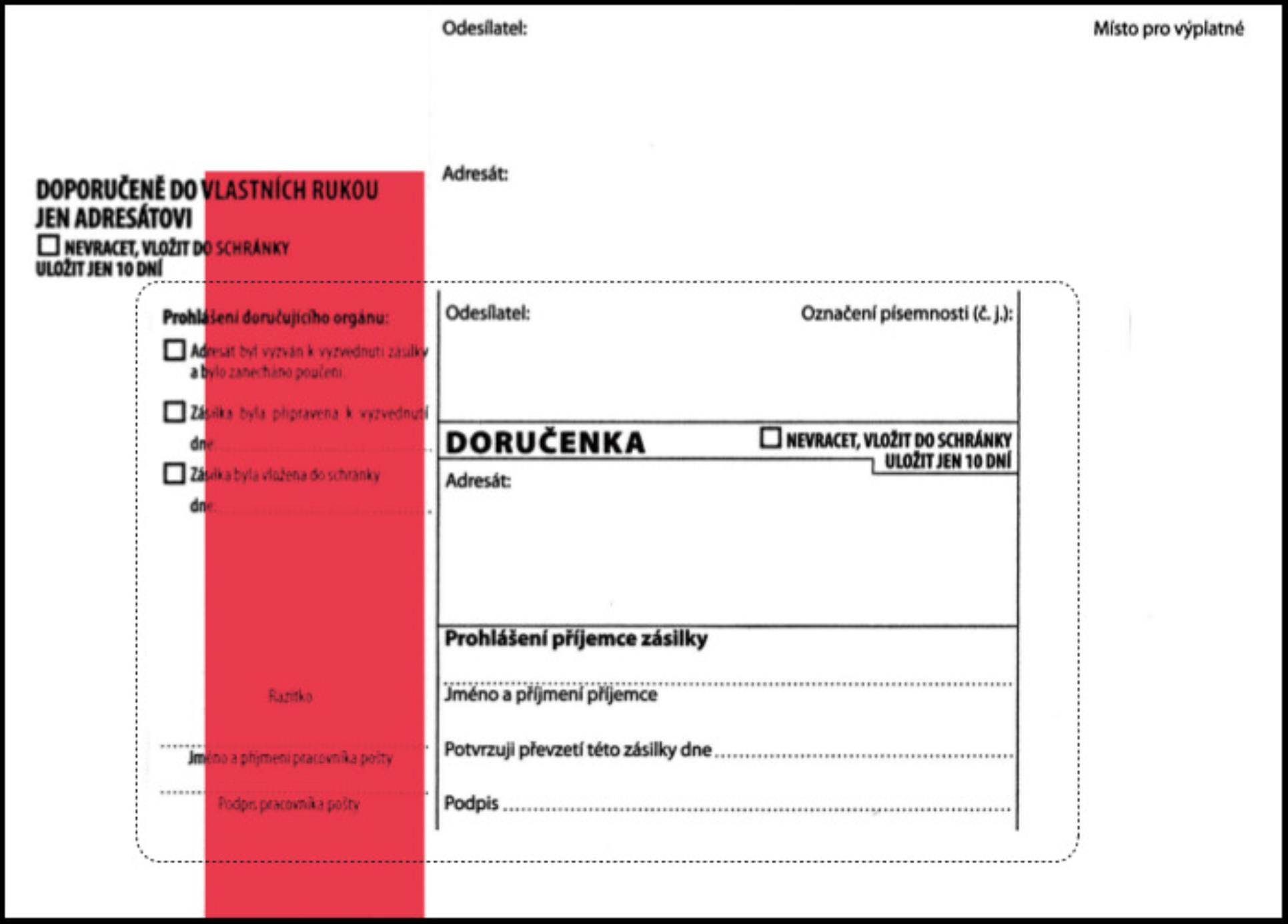 Krkonošské obálky Doručenka B6 červený pruh propisovací,1000 ks
