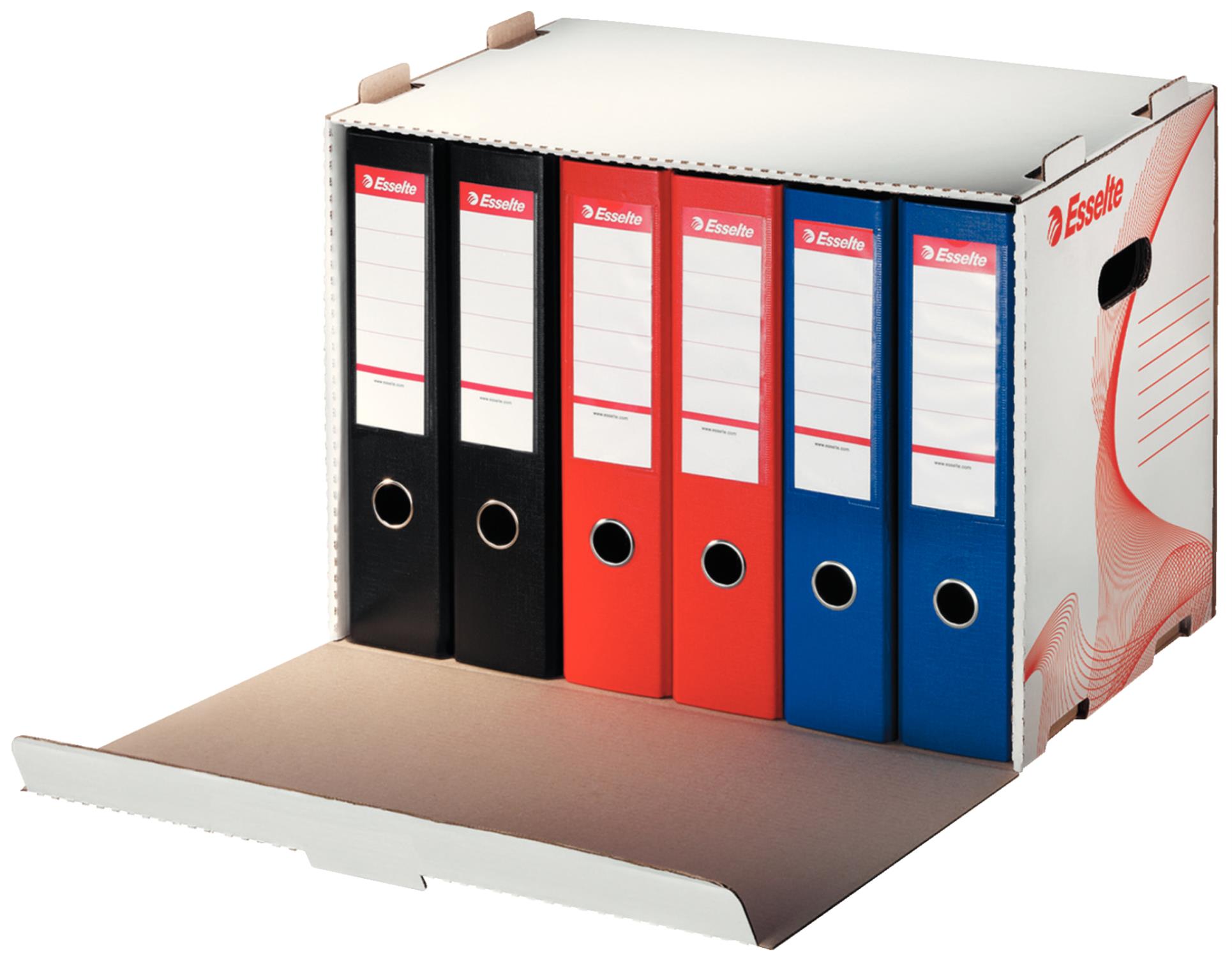 Archivační krabice na pořadače Esselte - stohovatelná, 52,5 x 33,8 x 30,6 cm, bílá