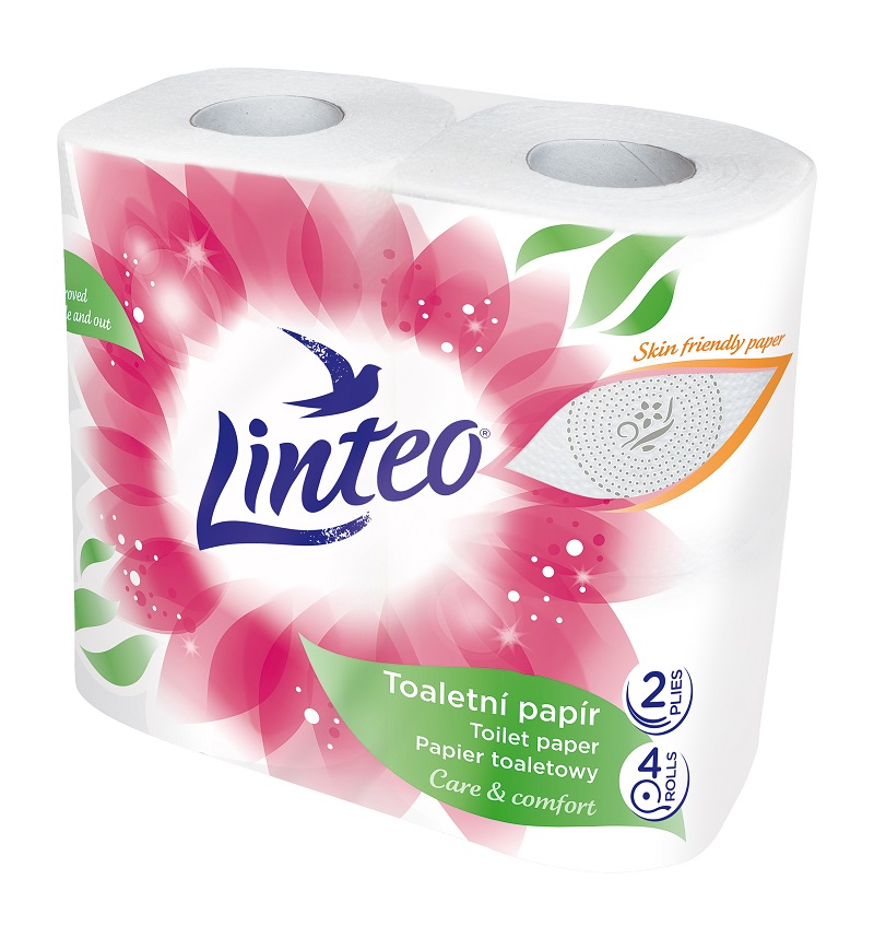 Toaletní papír Linteo Satin - dvouvrstvý, bílý s potiskem, 4 role